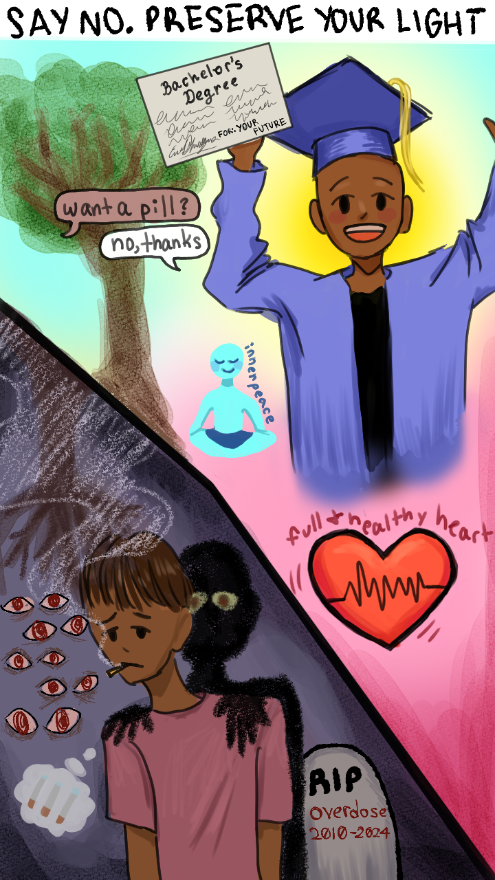 image split with young girl coughing and young boy graduating