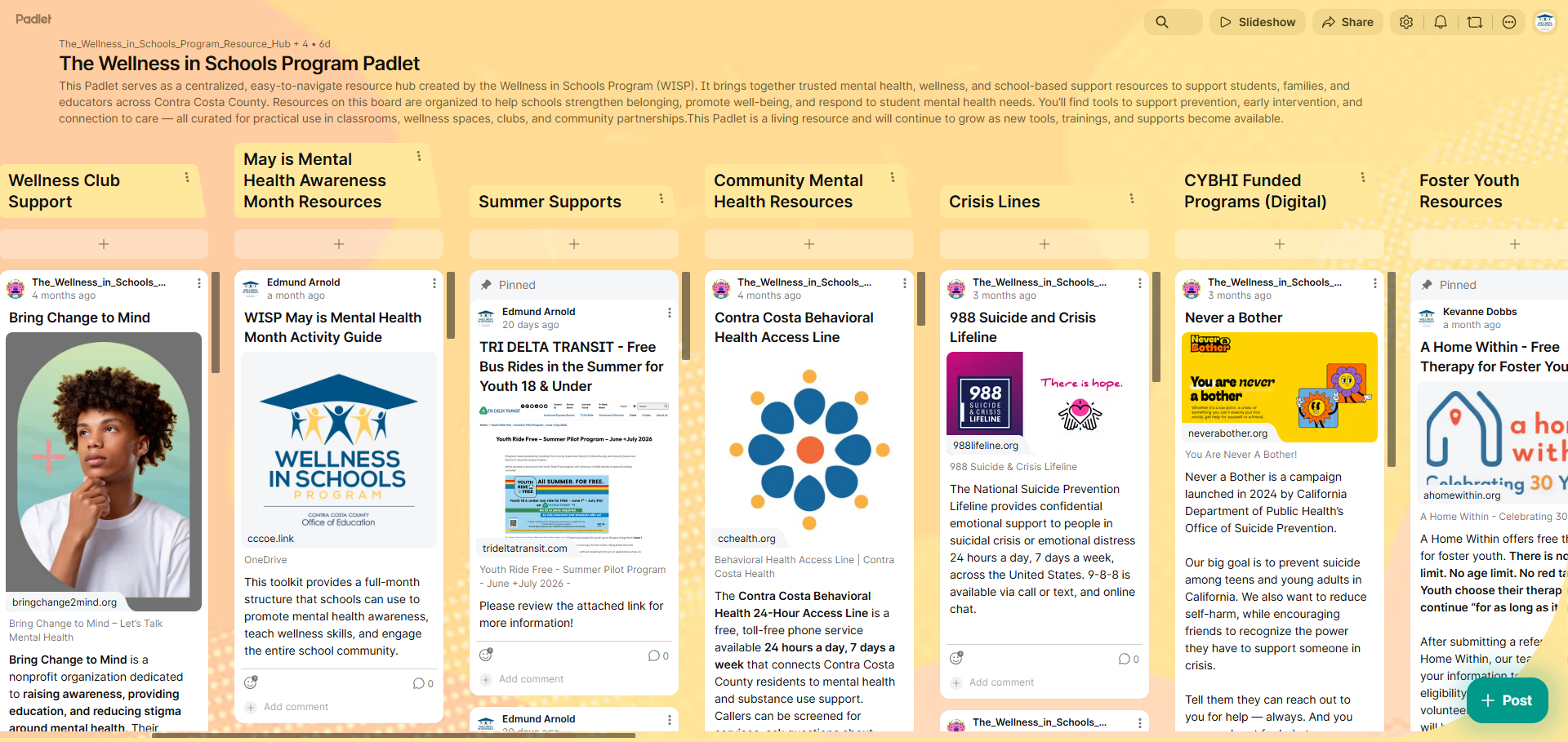 The Wellness in Schools Program Resource Padlet